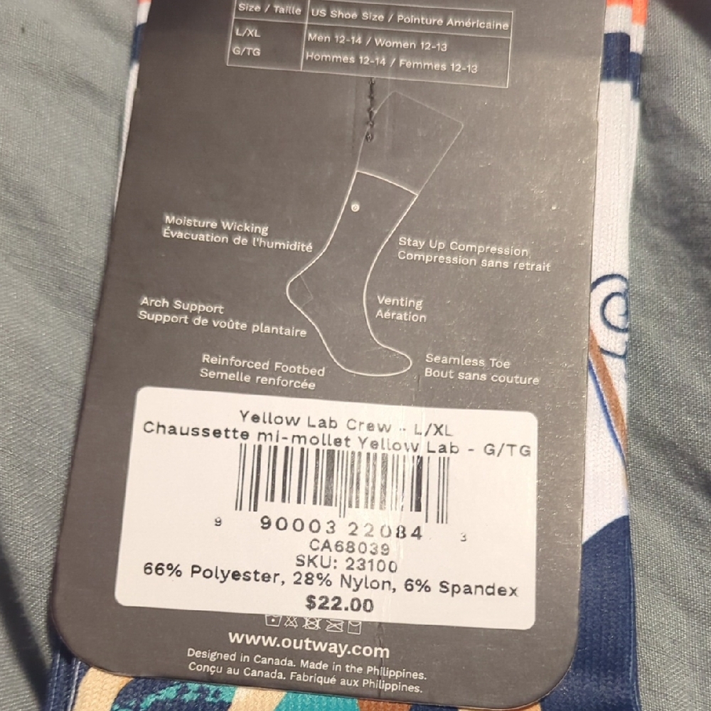 Outway Yellow Lab Crew Socks- L/XL